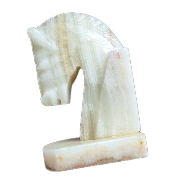 Vintage 5" Onyx Horse Head Equestrian Trojan Bookends Carved Stone Home Decor - Picture 10 of 14